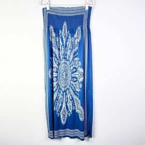 Unbranded Dress Women L Blue Smocked Shift Strapless Maxi Boho Bohemian Festival